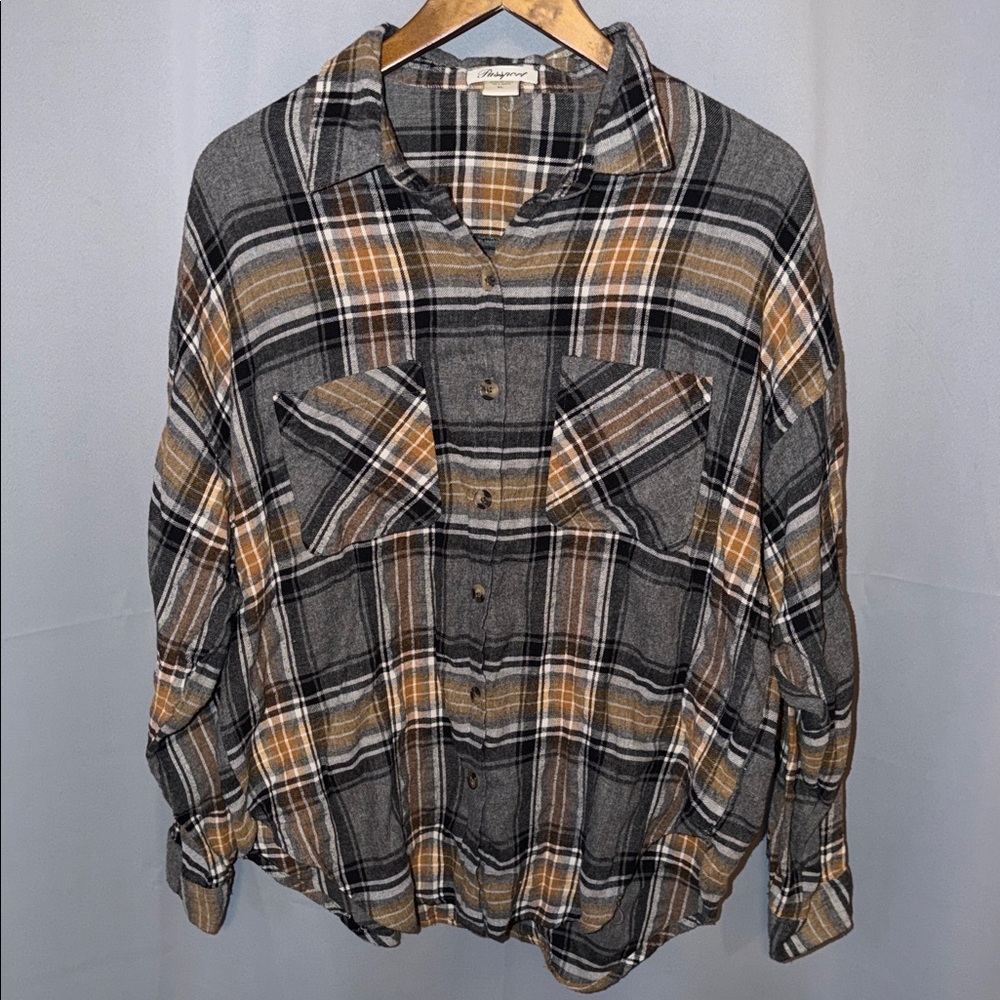 Passport Gray and Mustard Plaid Cotton Flannel Western Indie goth Size XL